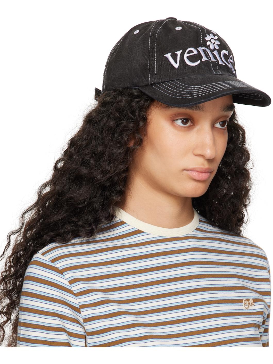 Black 'Venice' Embroidered Cap - 2