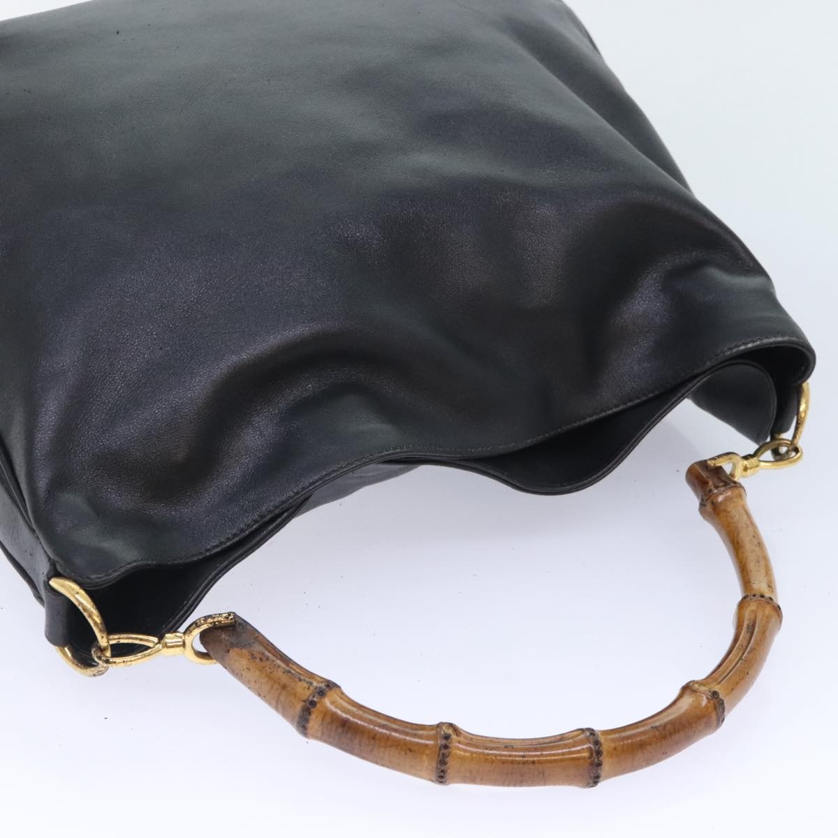GUCCI Bamboo Hand Bag Leather Black Gold - 6