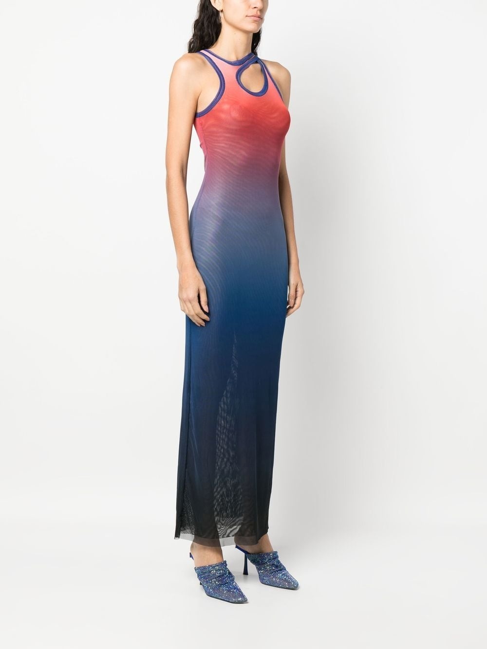 gradient-print sleeveless mesh maxi dress - 3