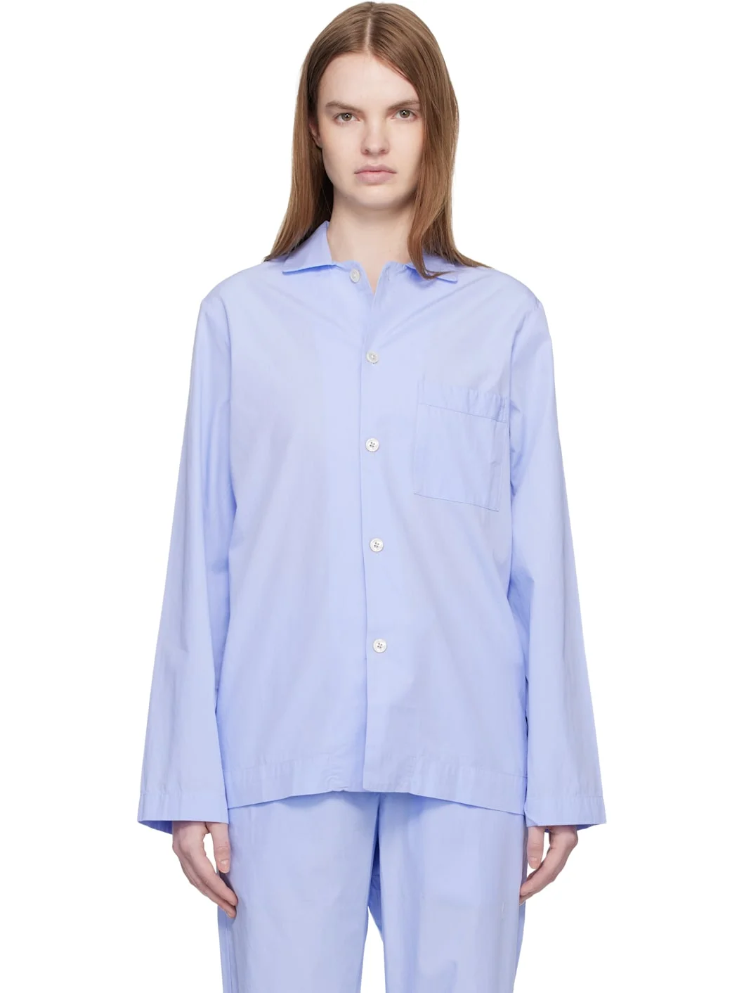 Blue Poplin Long-Sleeved Pyjama Shirt - 1
