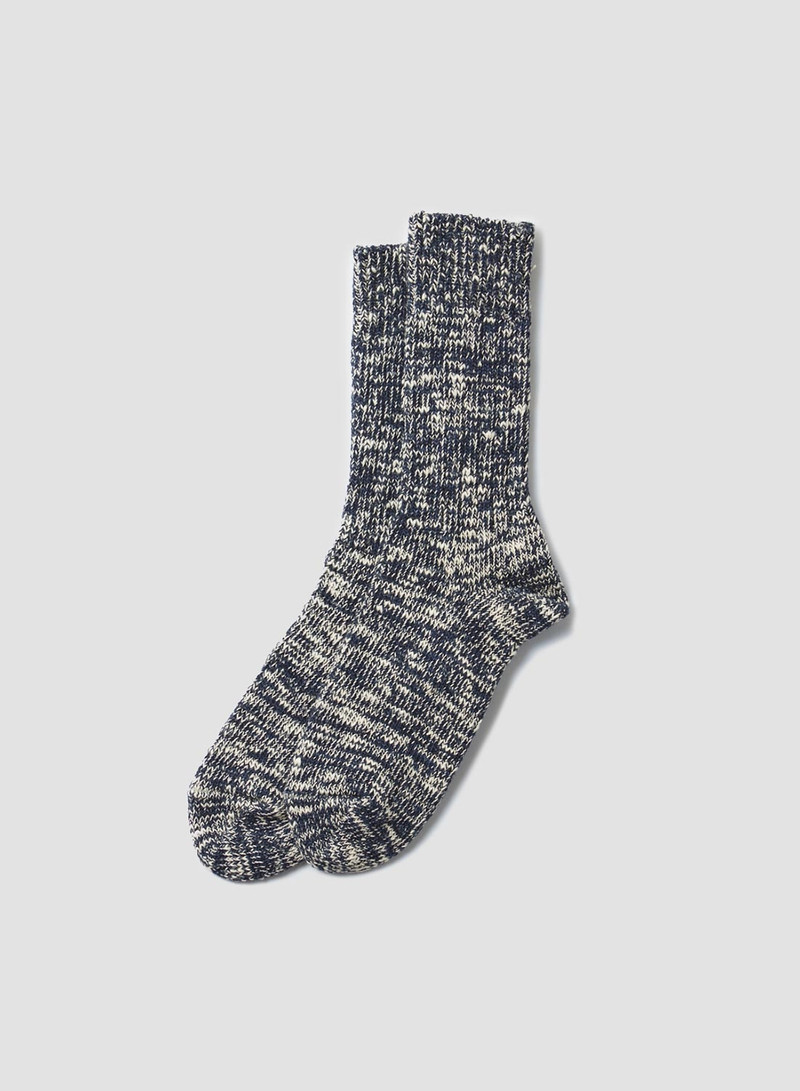 Rototo Low Gauge Slub Crew Sock in Navy 1