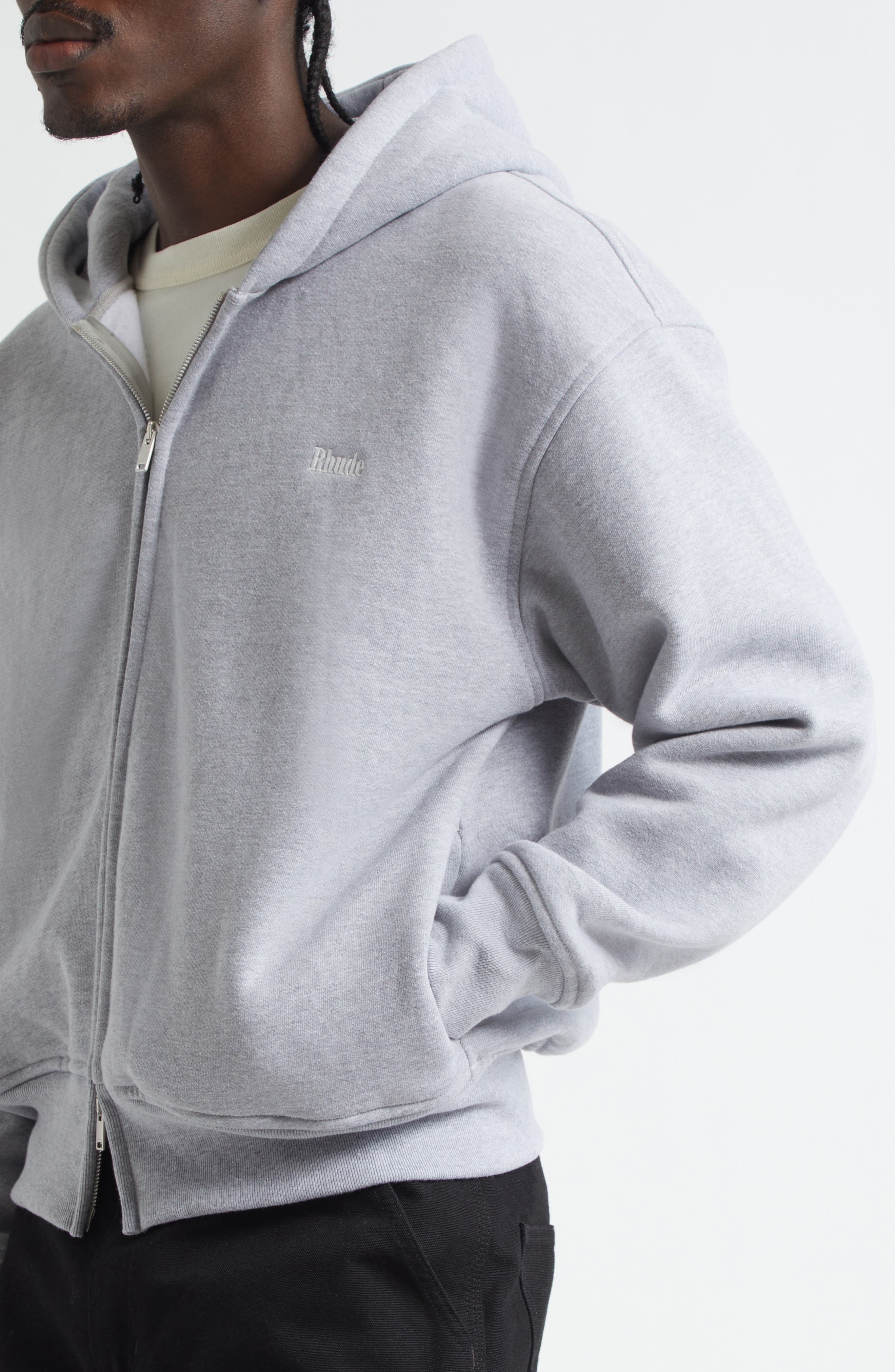 Rhude Classique Full Zip Hoodie in Heather Grey 3048 at Nordstrom - 4