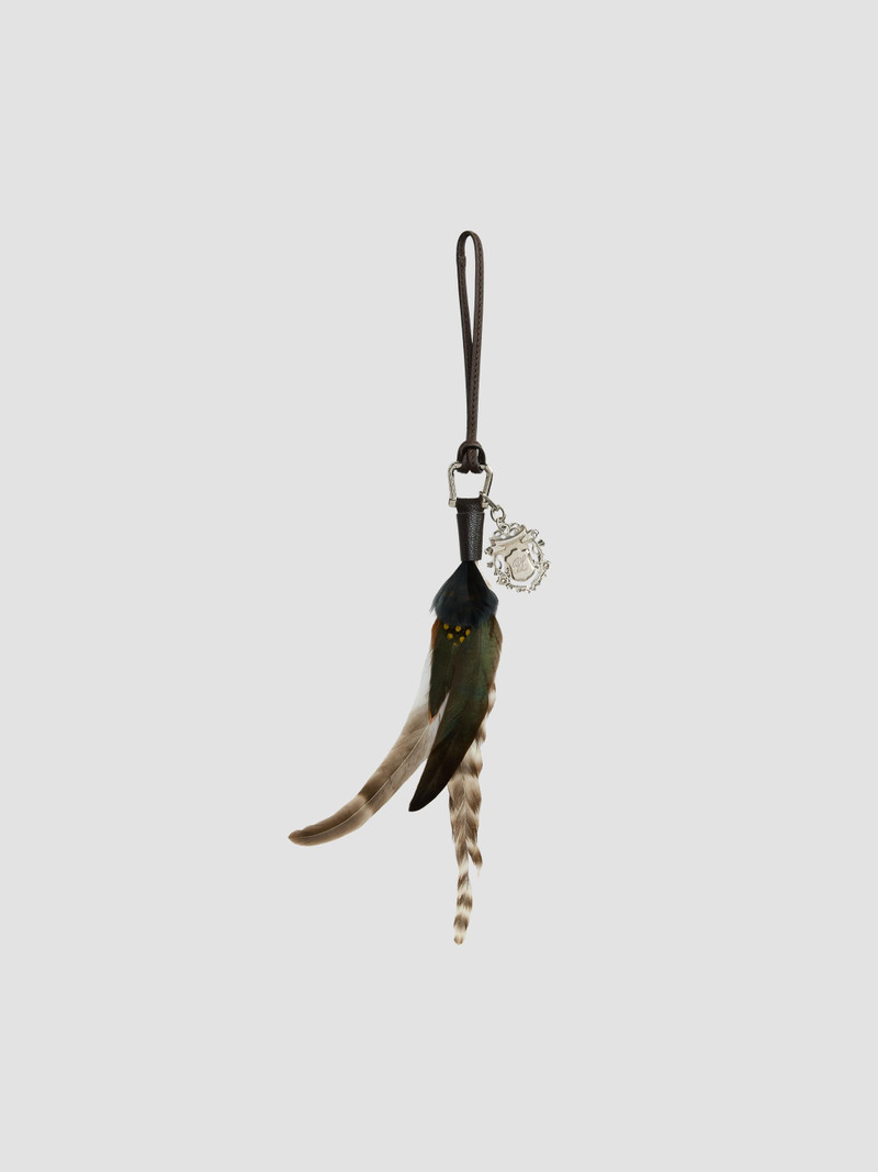 Women's Leather & Feather Bag Charm - Brown Multi 3