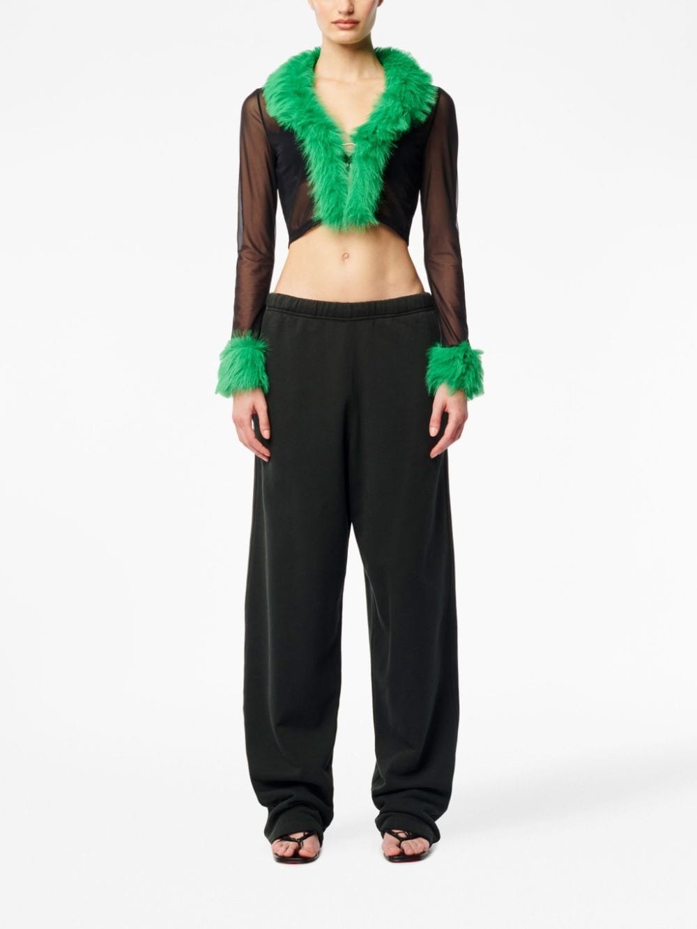 faux-fur mesh cardigan - 2