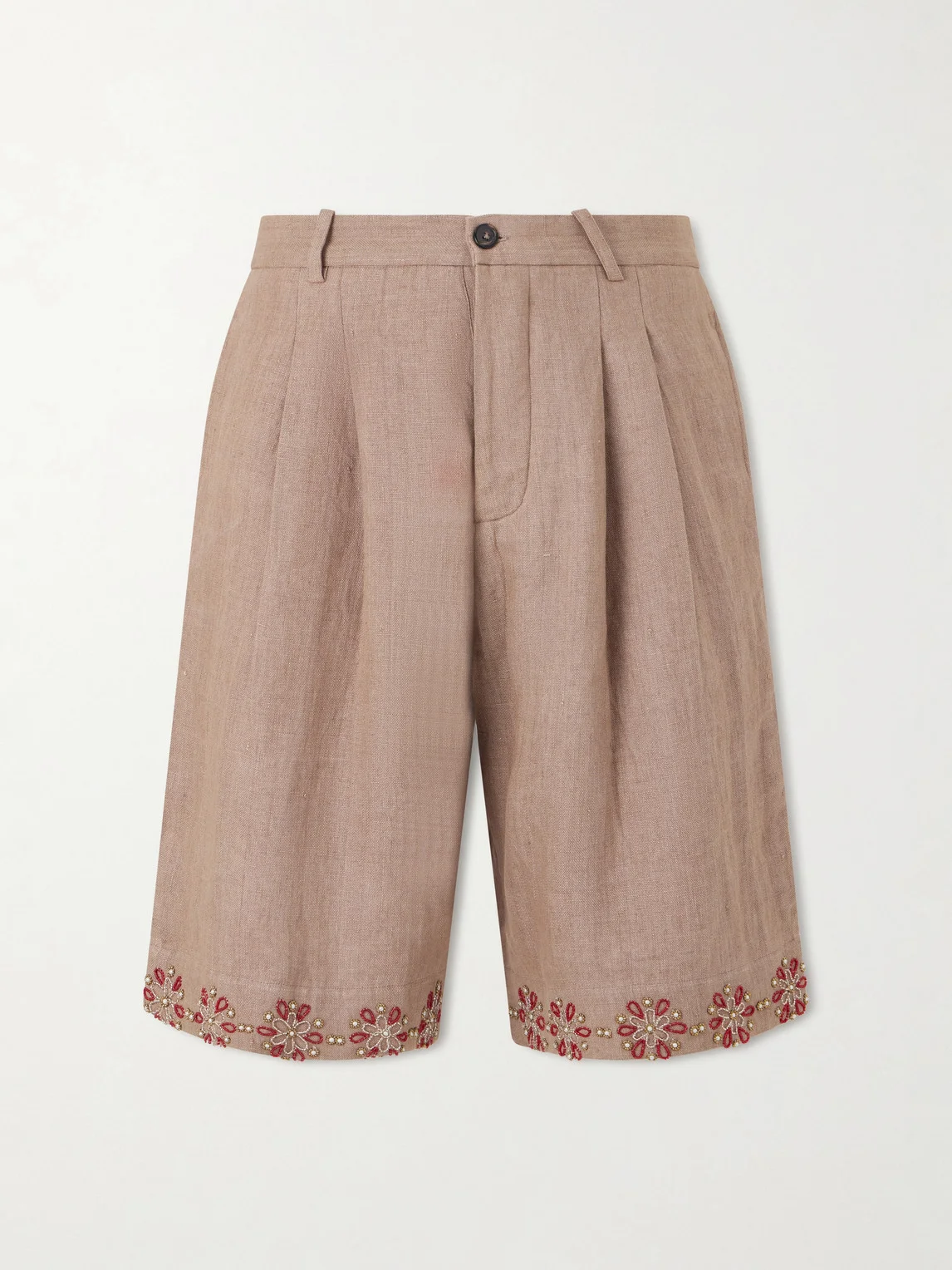 Straight-Leg Embellished Pleated Shorts - 1