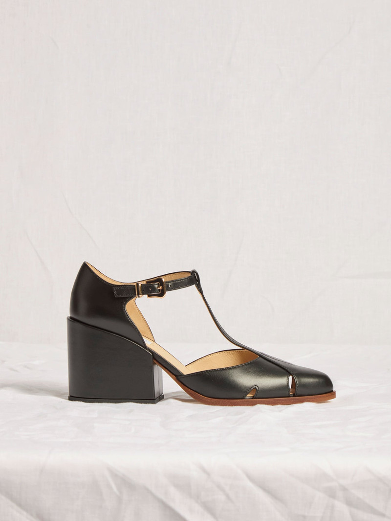 Evita T-Strap Heel in Black Leather 4