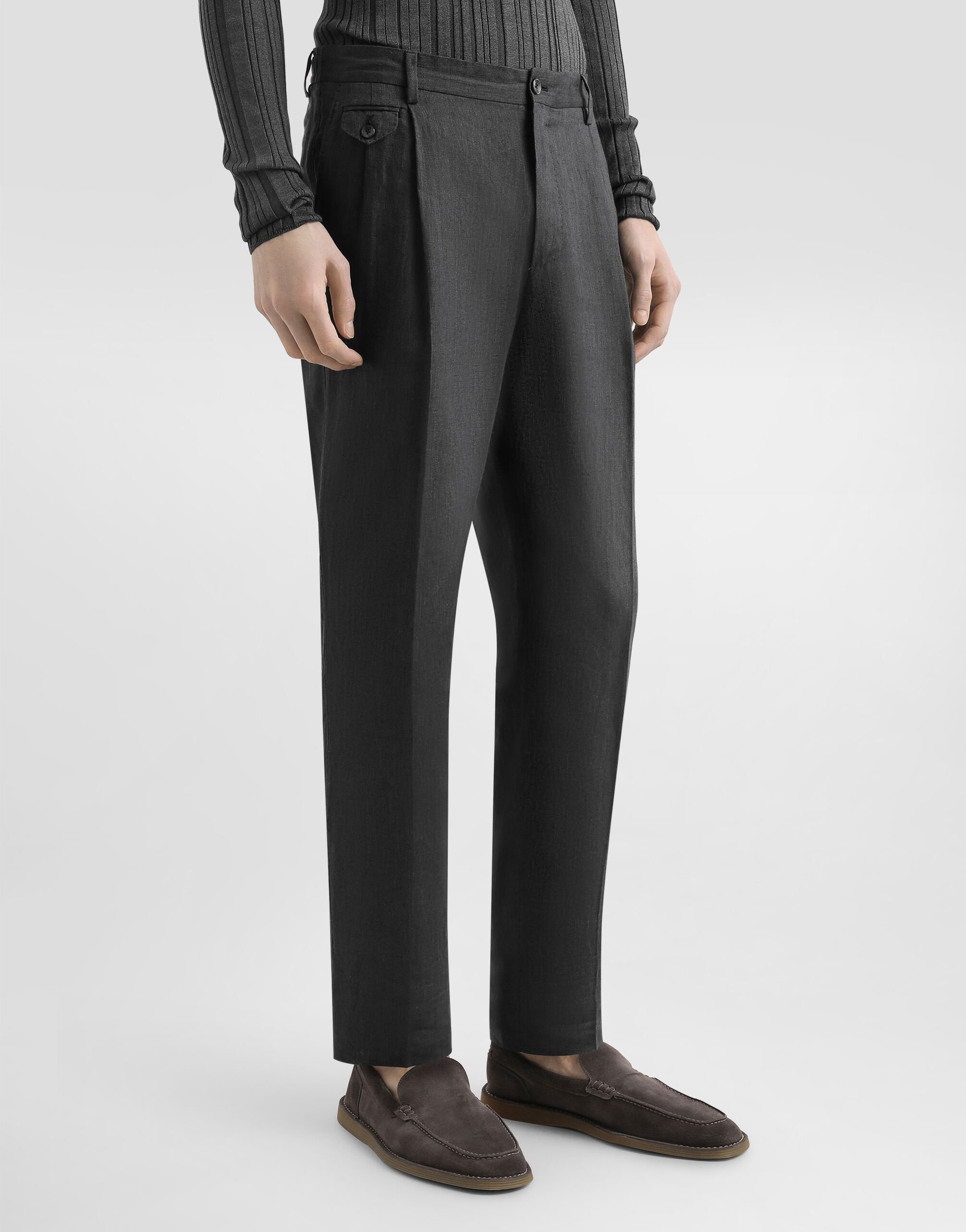 Washed linen canvas trousers - 4