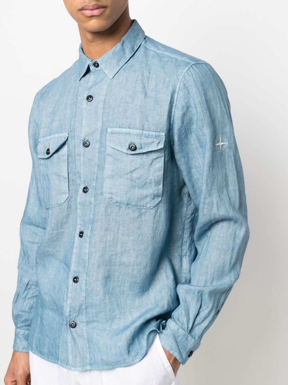 Compass-embroidered linen shirt - 5