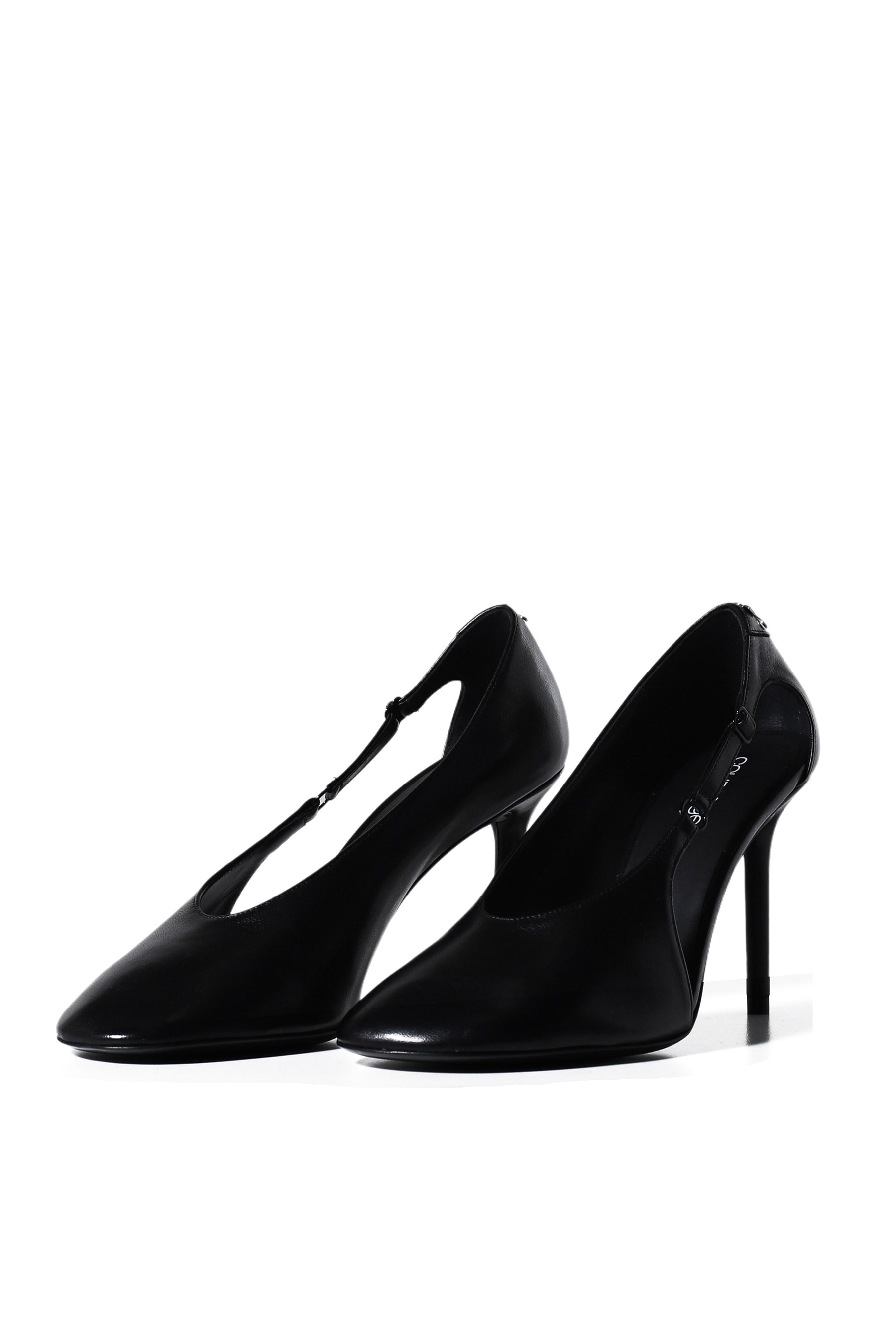 OBLIQUE STRAP LEATHER STILETTOS / BLK - 3