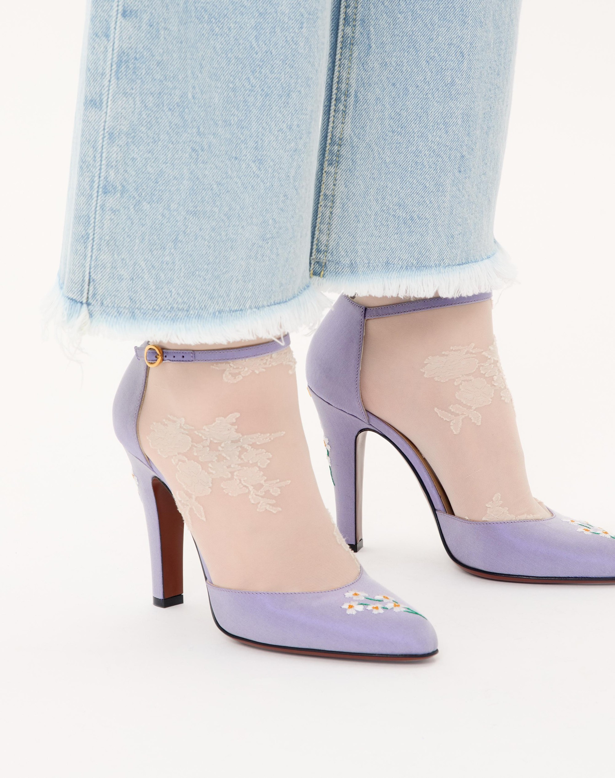 HI DOLLY FABRIC PUMPS WITH FLORAL EMBROIDERY 105MM - 2