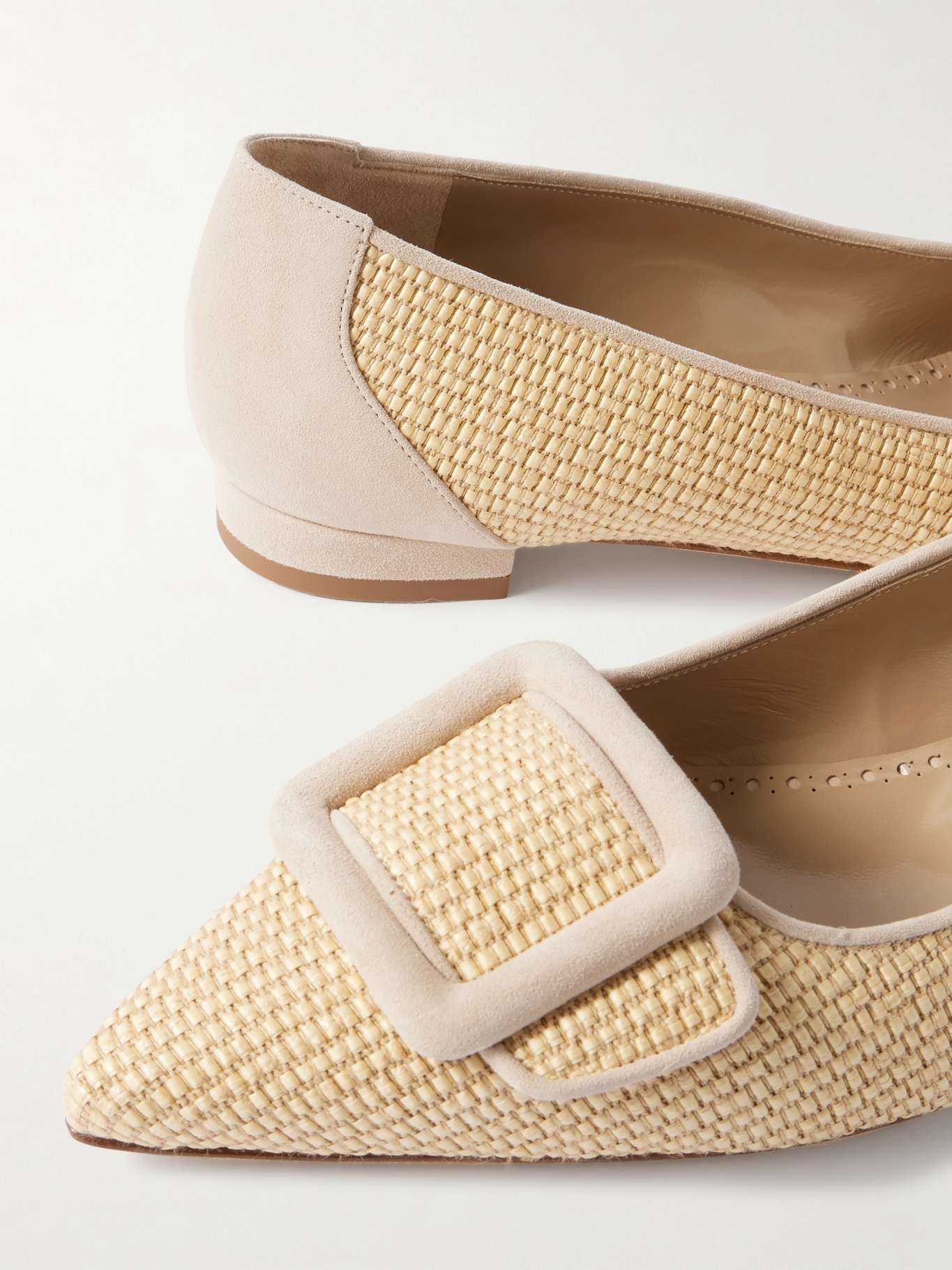 Maysale suede-trimmed raffia point-toe flats Cream - 5