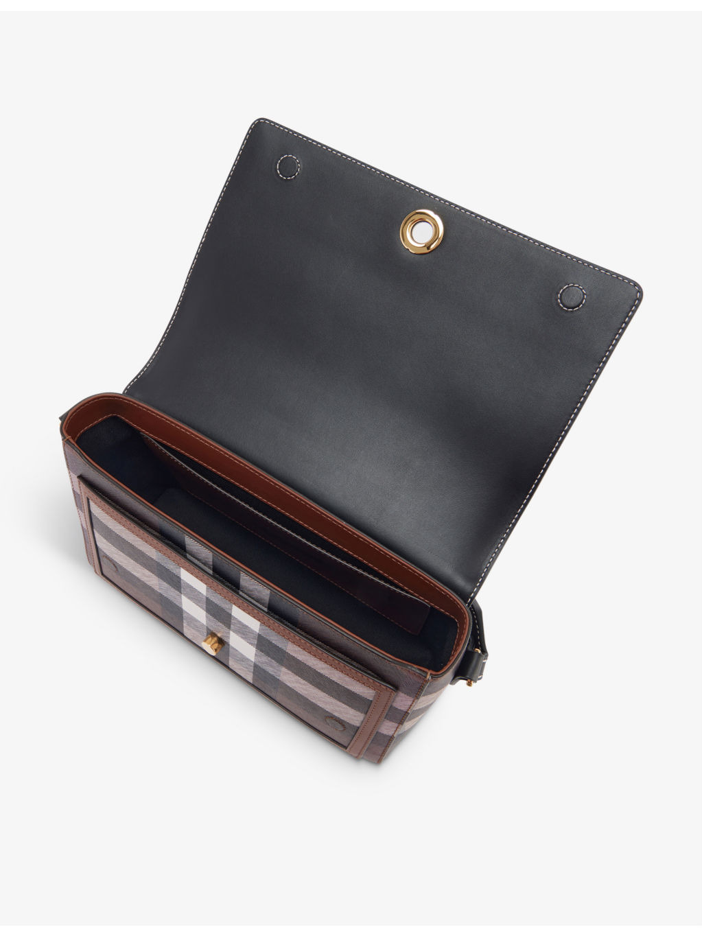 Note check-print coated cotton shoulder bag - 4