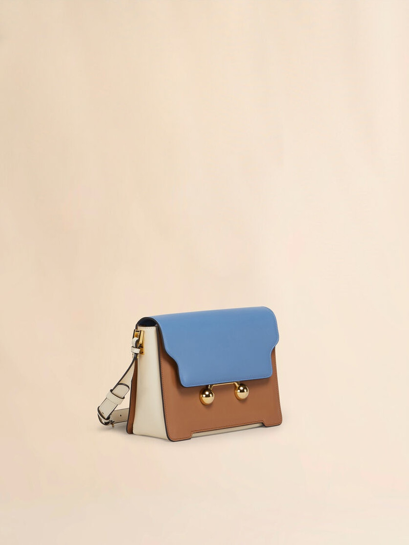 LIGHT BLUE, LIGHT BROWN E WHITE LEATHER TRUNKAROO MEDIUM SHOULDER BAG 5