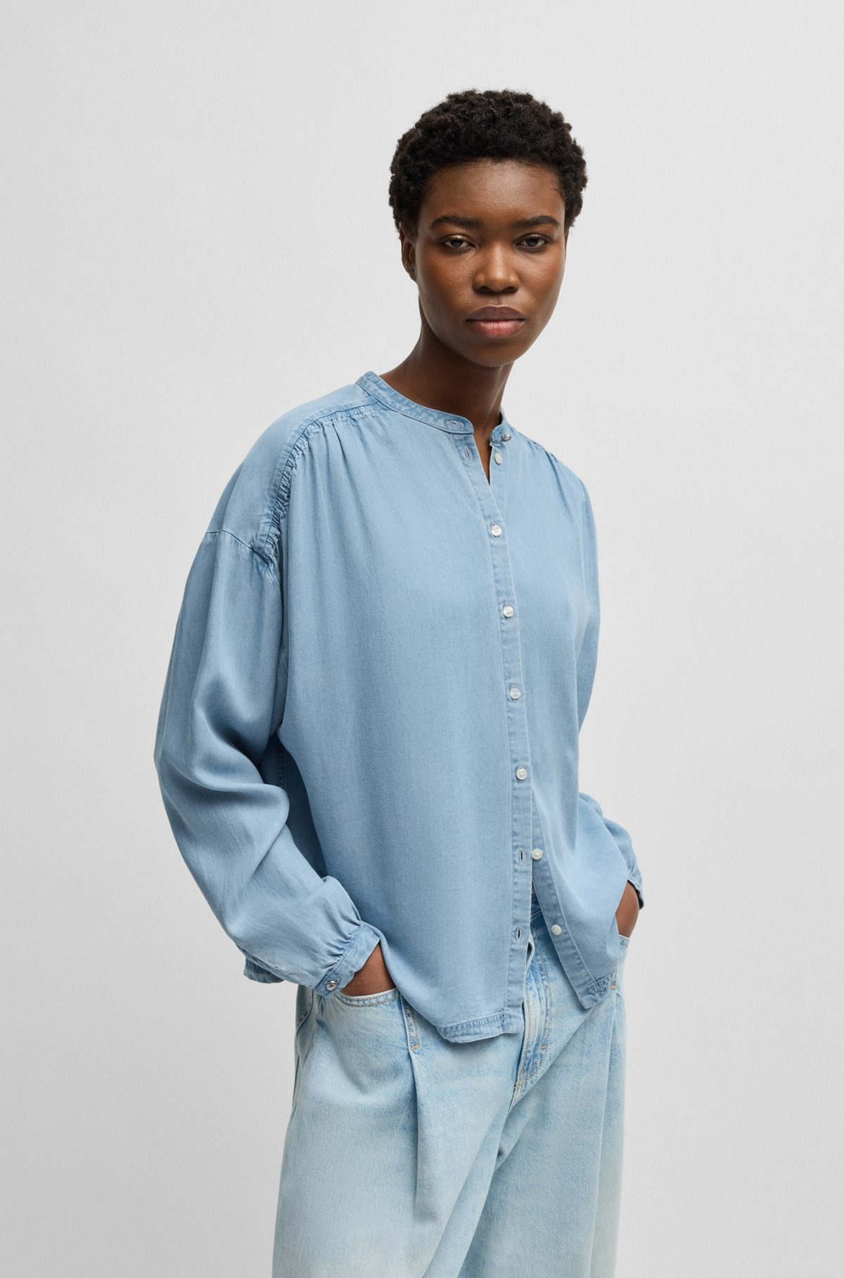 RELAXED-FIT BLOUSE IN DENIM-LOOK FABRIC - 2