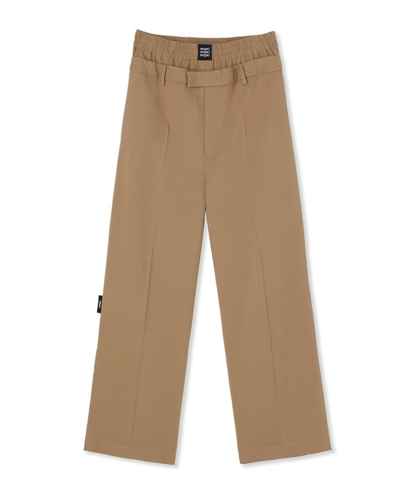 Fresh wool double-belted pants with elastic waistband 1