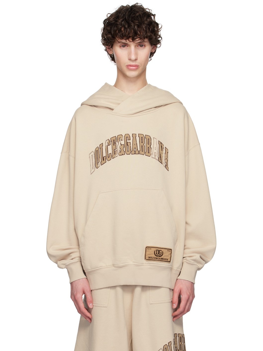 Beige 'Dolce&Gabbana' Embroidery Hoodie - 1