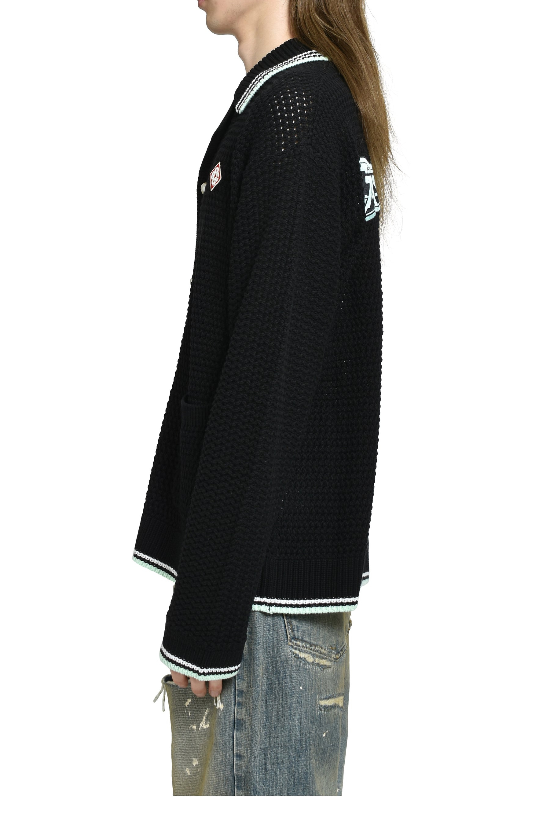 EMBROIDERED FAUX CROCHET SHIRT / BLK - 3