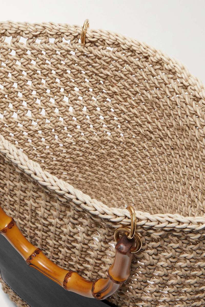 Leather-trimmed crocheted rope tote 5