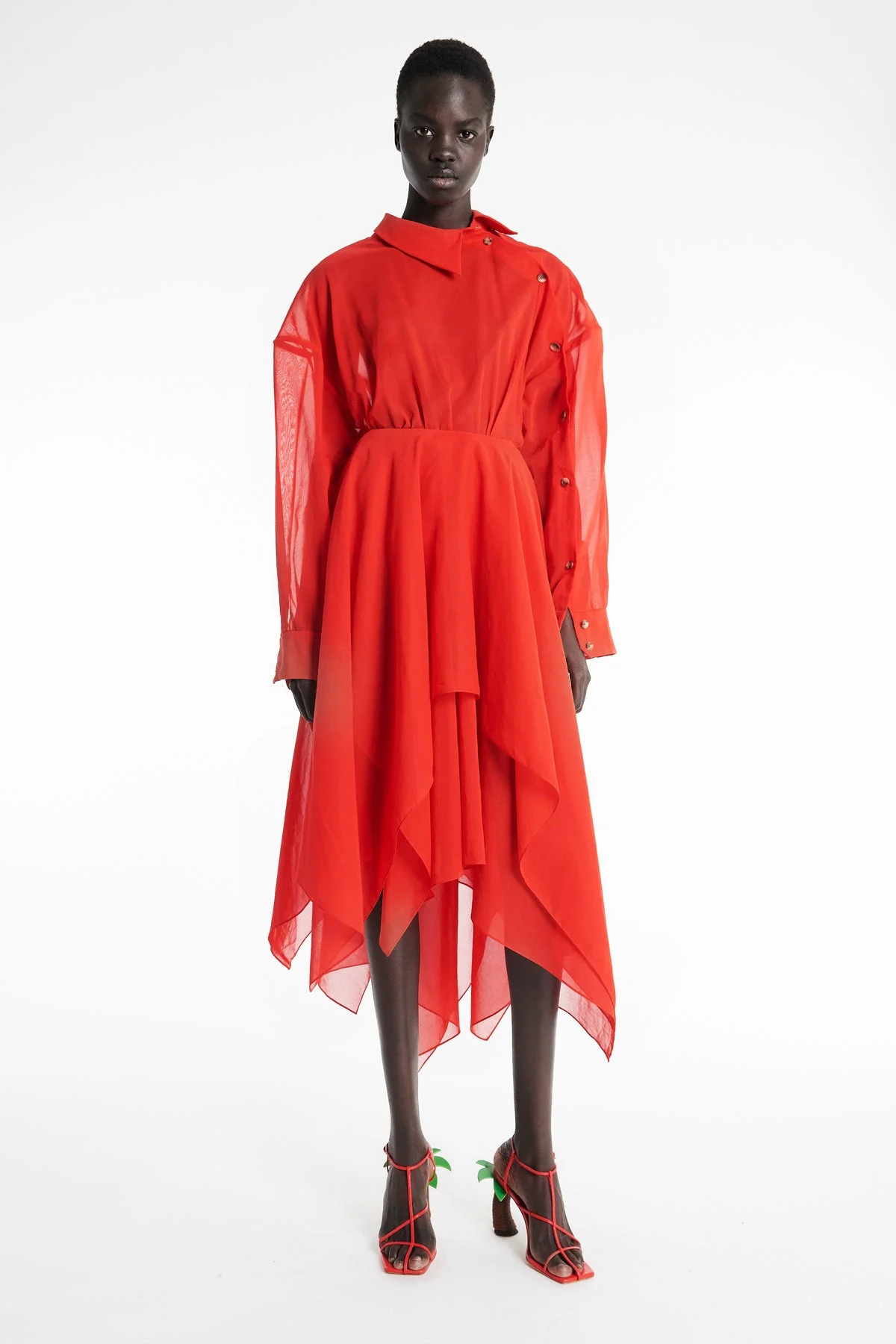 ORGANZA SHIRT DRESS RED - 1