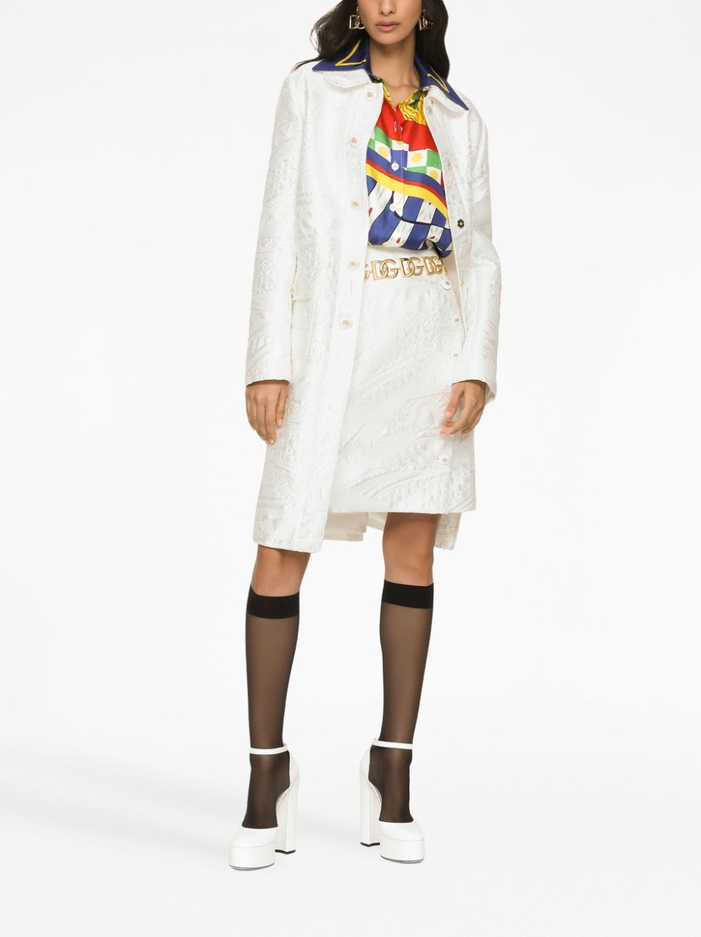 floral-jacquard belted coat - 2