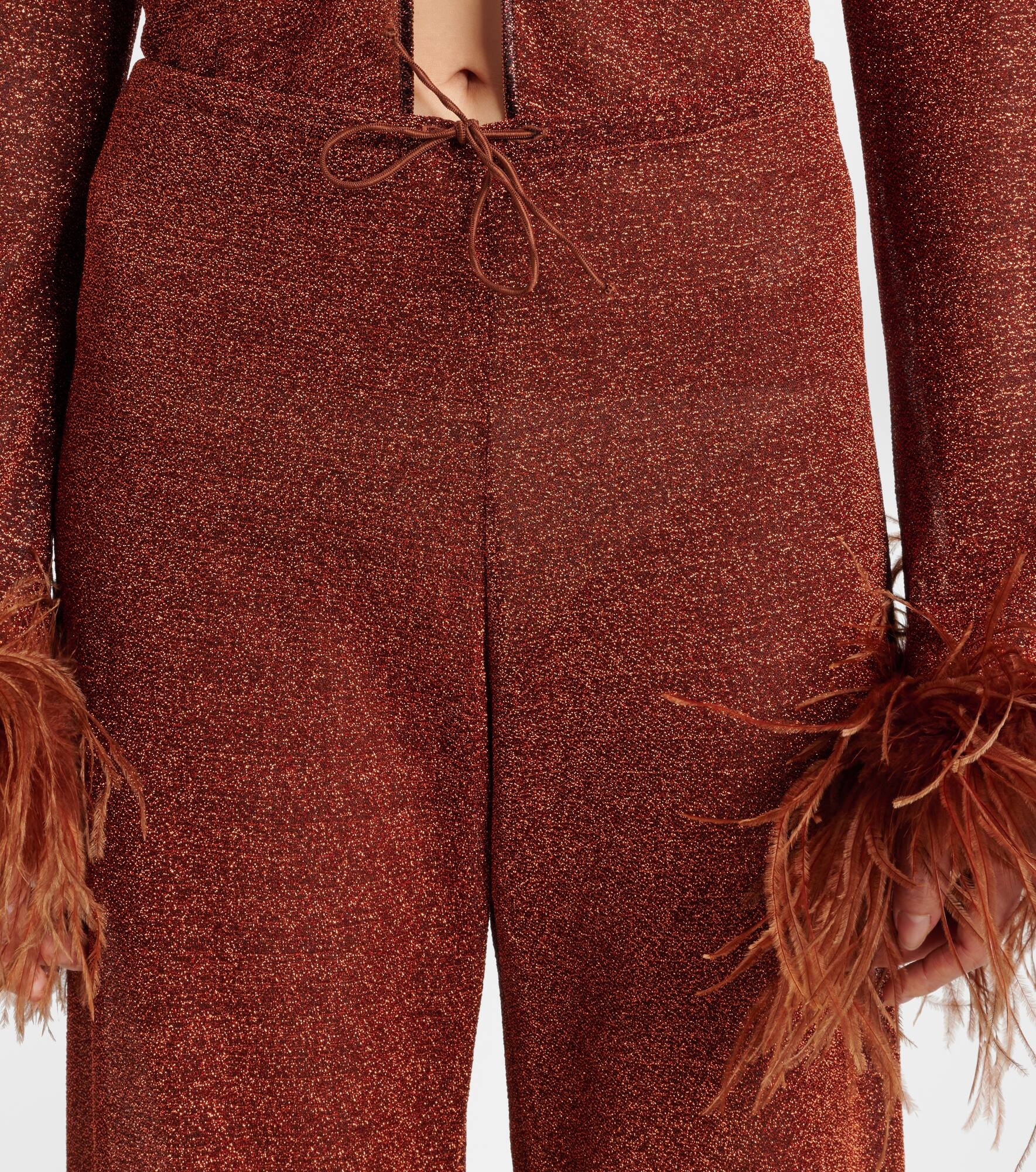 Lumière Plumage feather-trimmed straight pants - 4