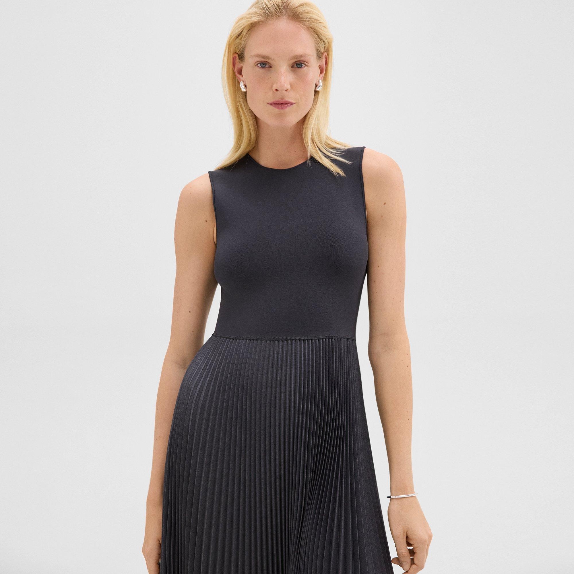 Pleated Combo Dress in Stretch Wool-Blend - 5