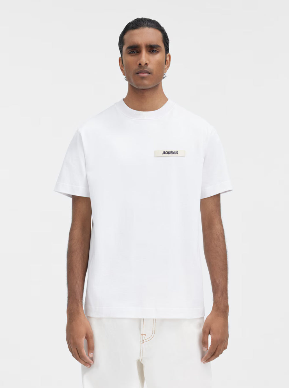 Jacquemus Men 'Le T-Shirt Gros Grain' White T-Shirt With Logo Patch On The Front In Cotton Man - 4