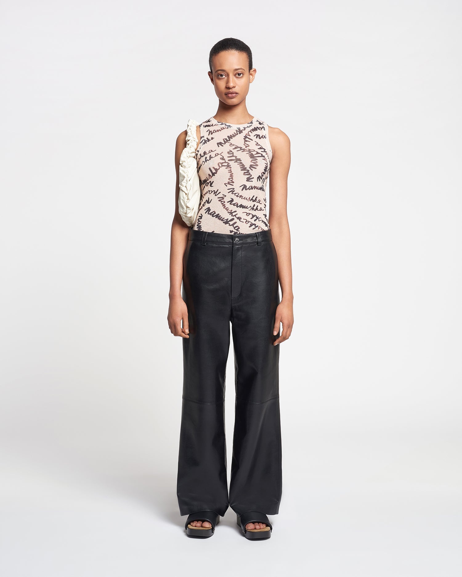 Regenerated Leather Straight-Leg Pants - 4