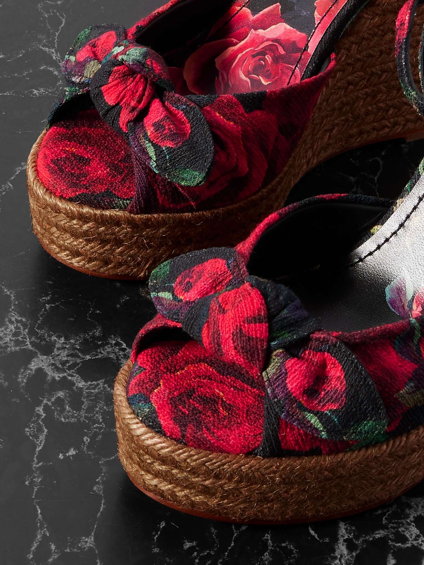 Lolita printed canvas espadrille wedge sandals Red - 4