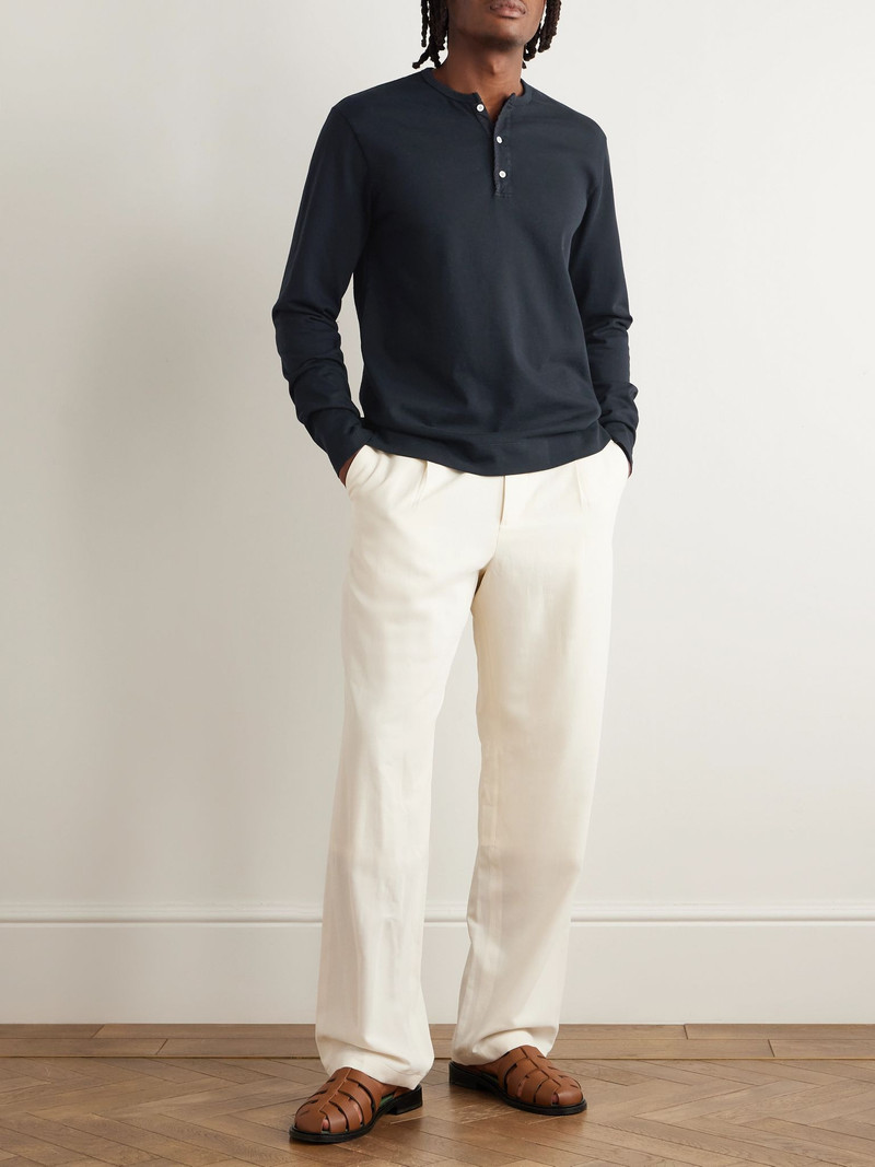 massimo alba Manchester Cotton-Jersey Henley T-Shirt Navy outlook