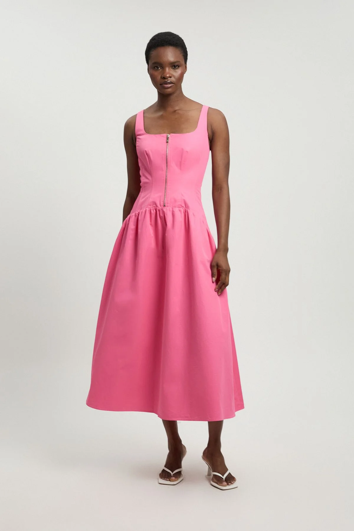 Tailored Cotton Sateen Full Midi Dress - 1