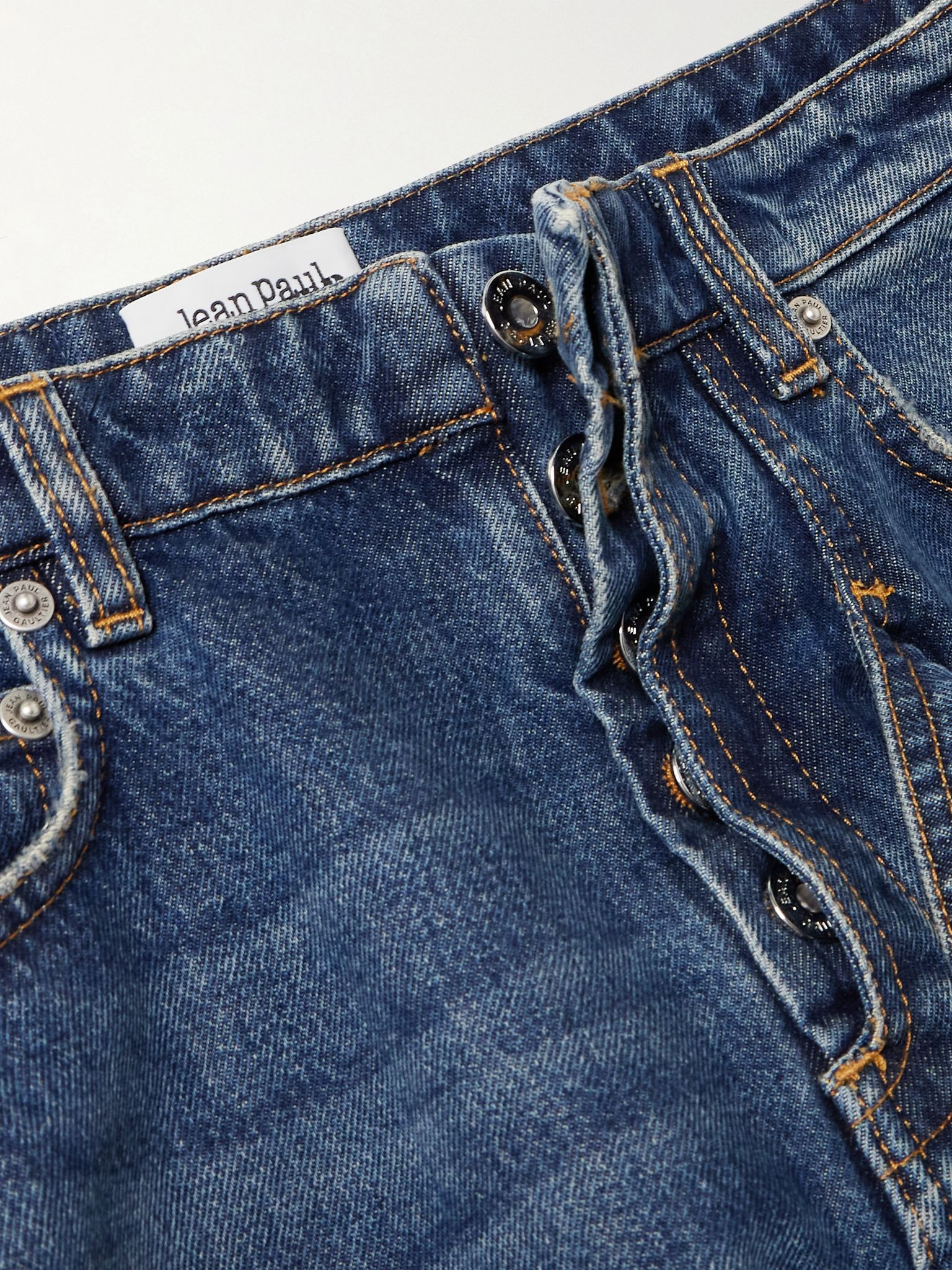 Strap-detailed paneled high-rise wide-leg jeans Blue - 5