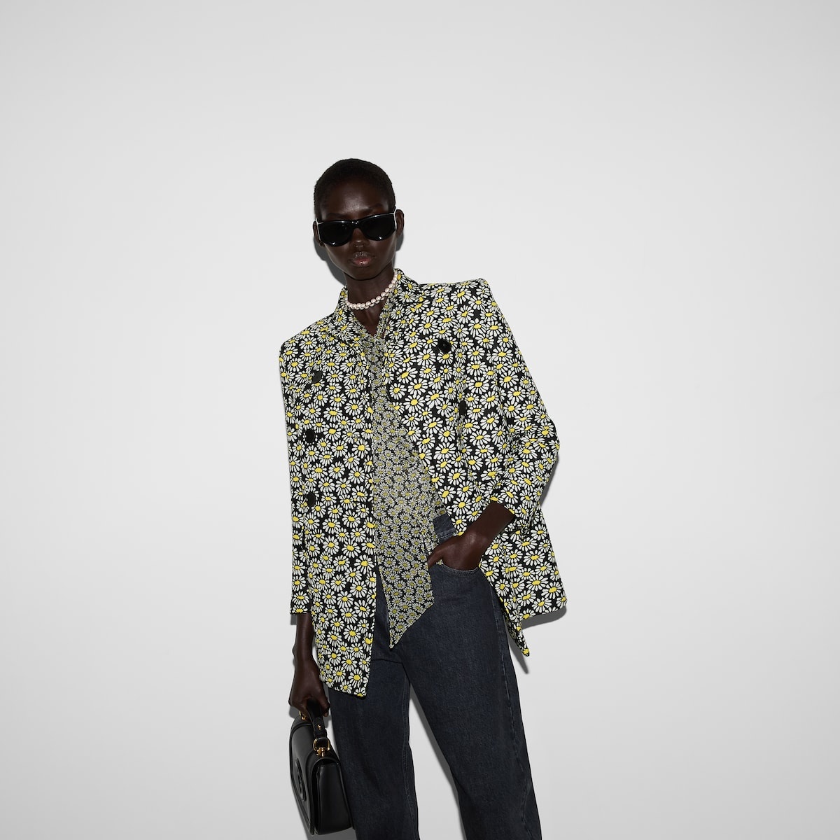 Floral crêpe double-breasted coat - 7
