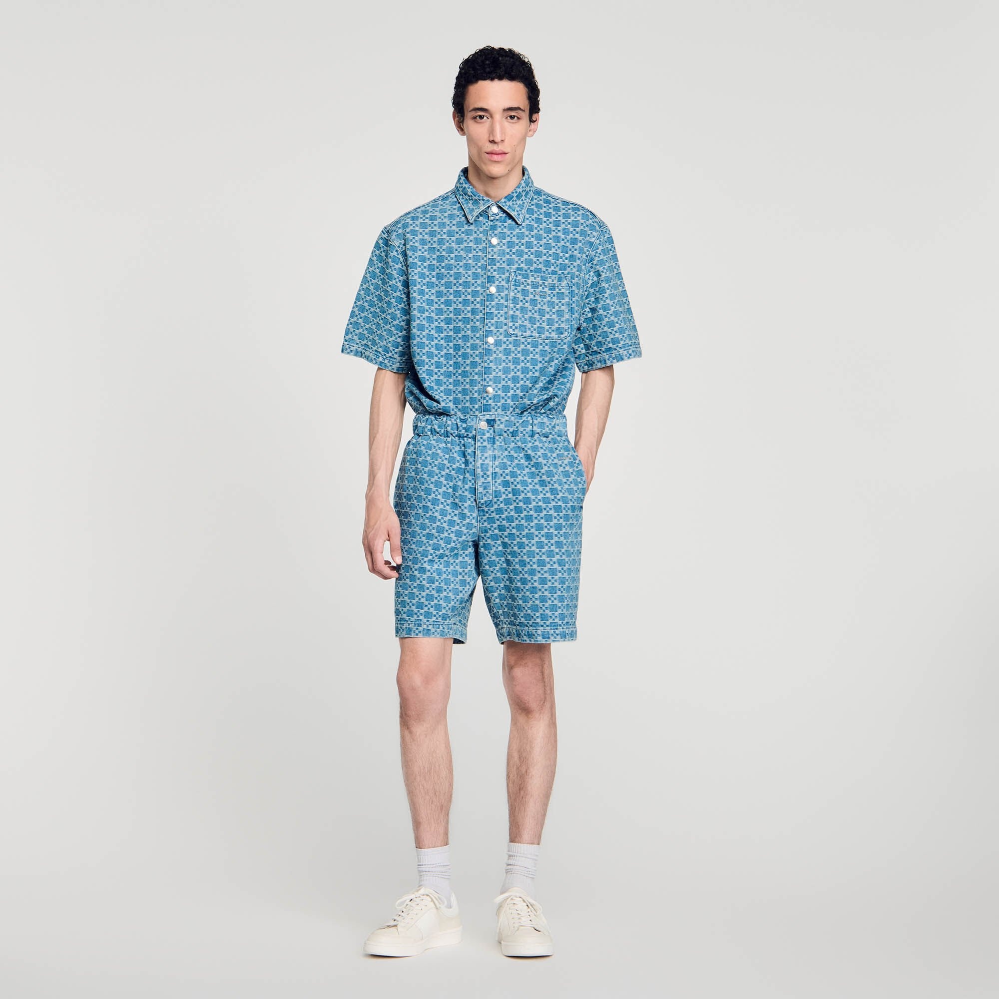 SQUARE CROSS DENIM BERMUDA SHORTS - 7