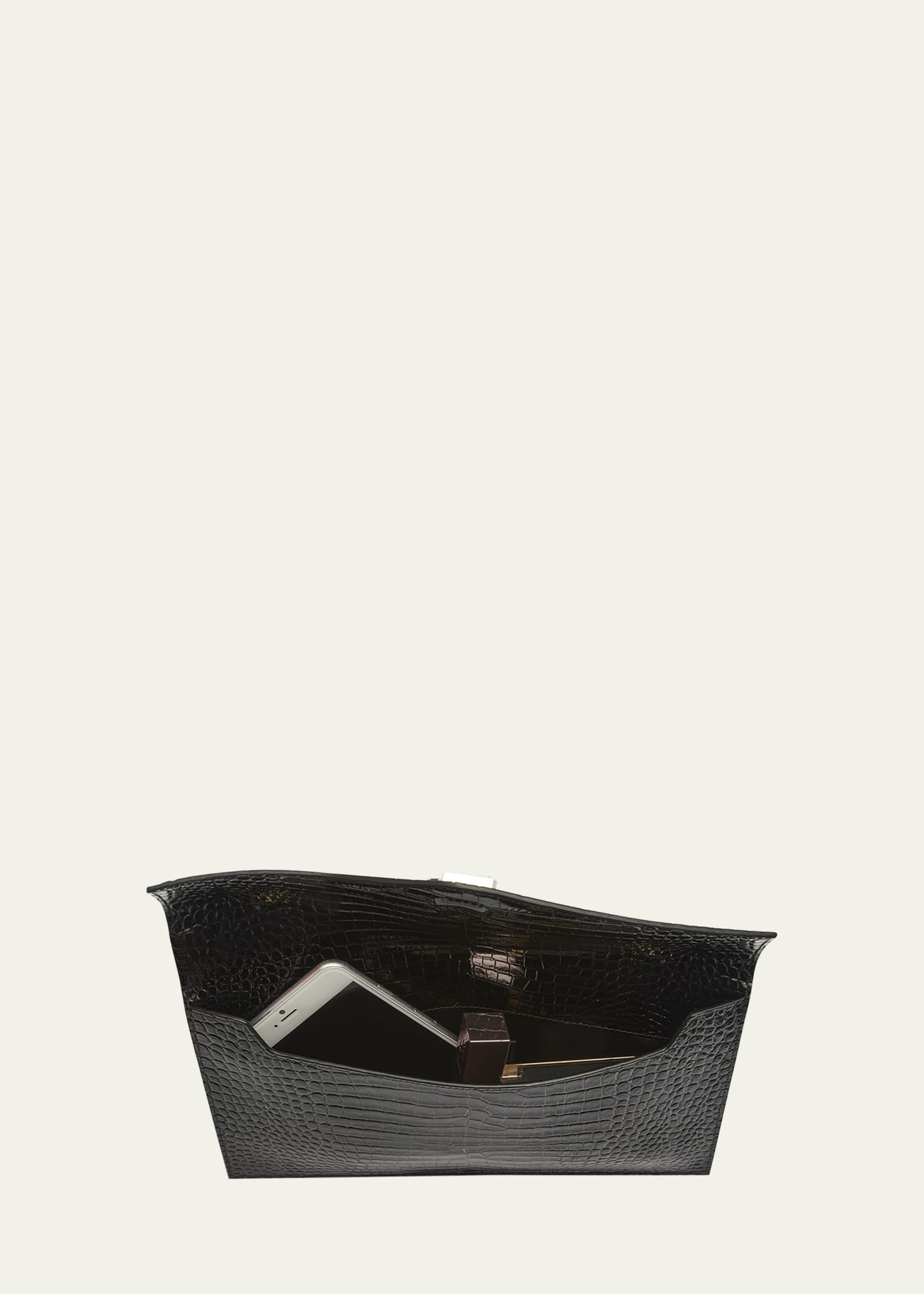 Uptown Crocodile-Embossed Pouch Bag - 5