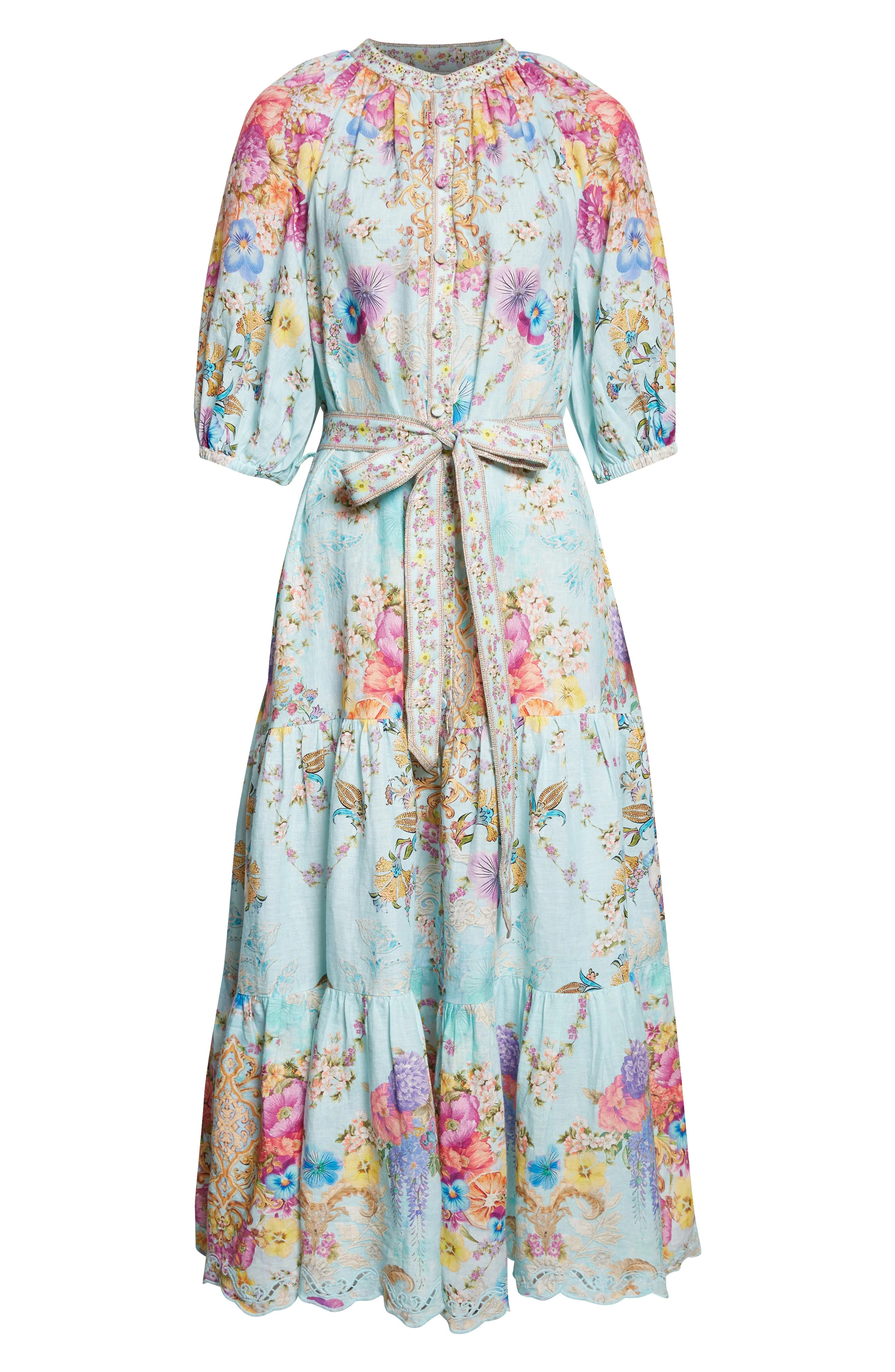 Camilla Bazaar Blooms Linen Midi Shirtdress at Nordstrom - 1