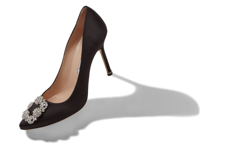 Manolo Blahnik Black Satin Jewel Buckle Pumps outlook