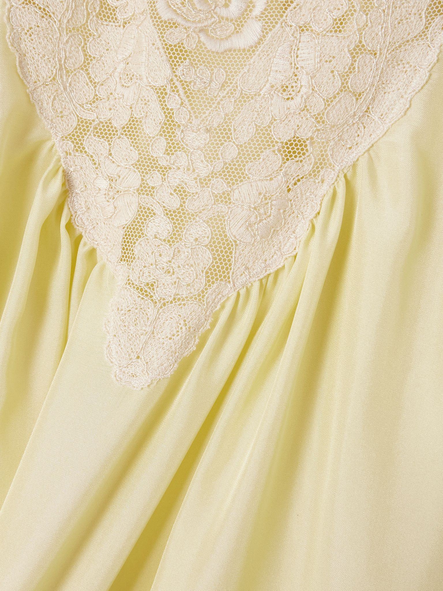 Gathered lace-trimmed silk-habotai midi dress Yellow - 5