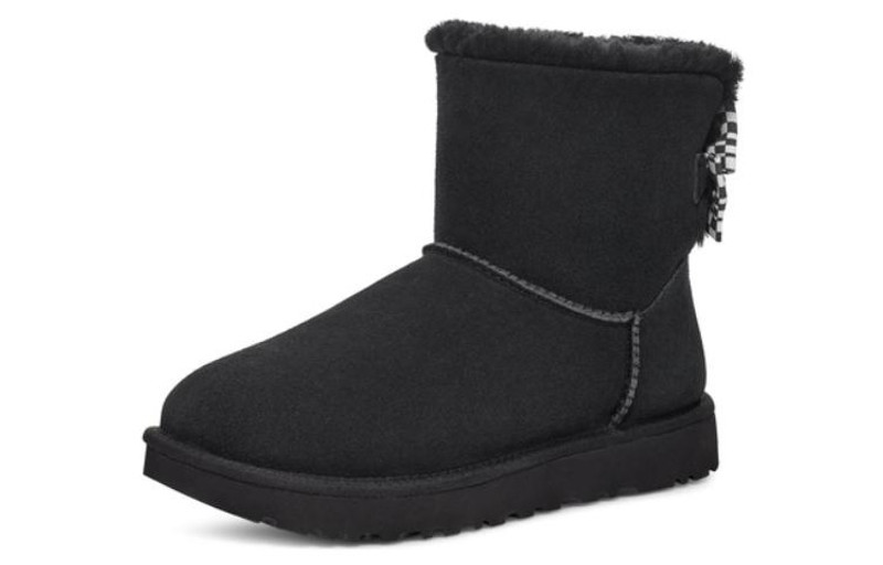 UGG (WMNS) UGG Checkered Bow Short Snow Boots 'Black' 1138132-BLK outlook