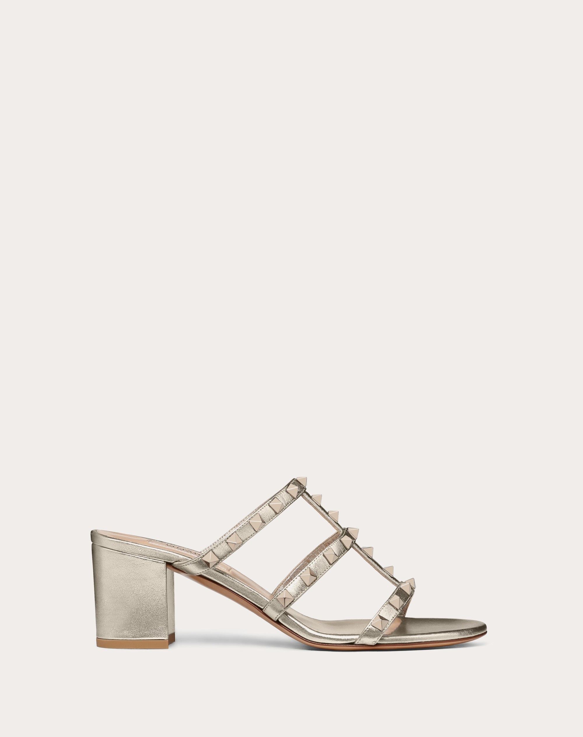 ROCKSTUD METALLIC CALFSKIN LEATHER SLIDE SANDAL 60 MM - 1