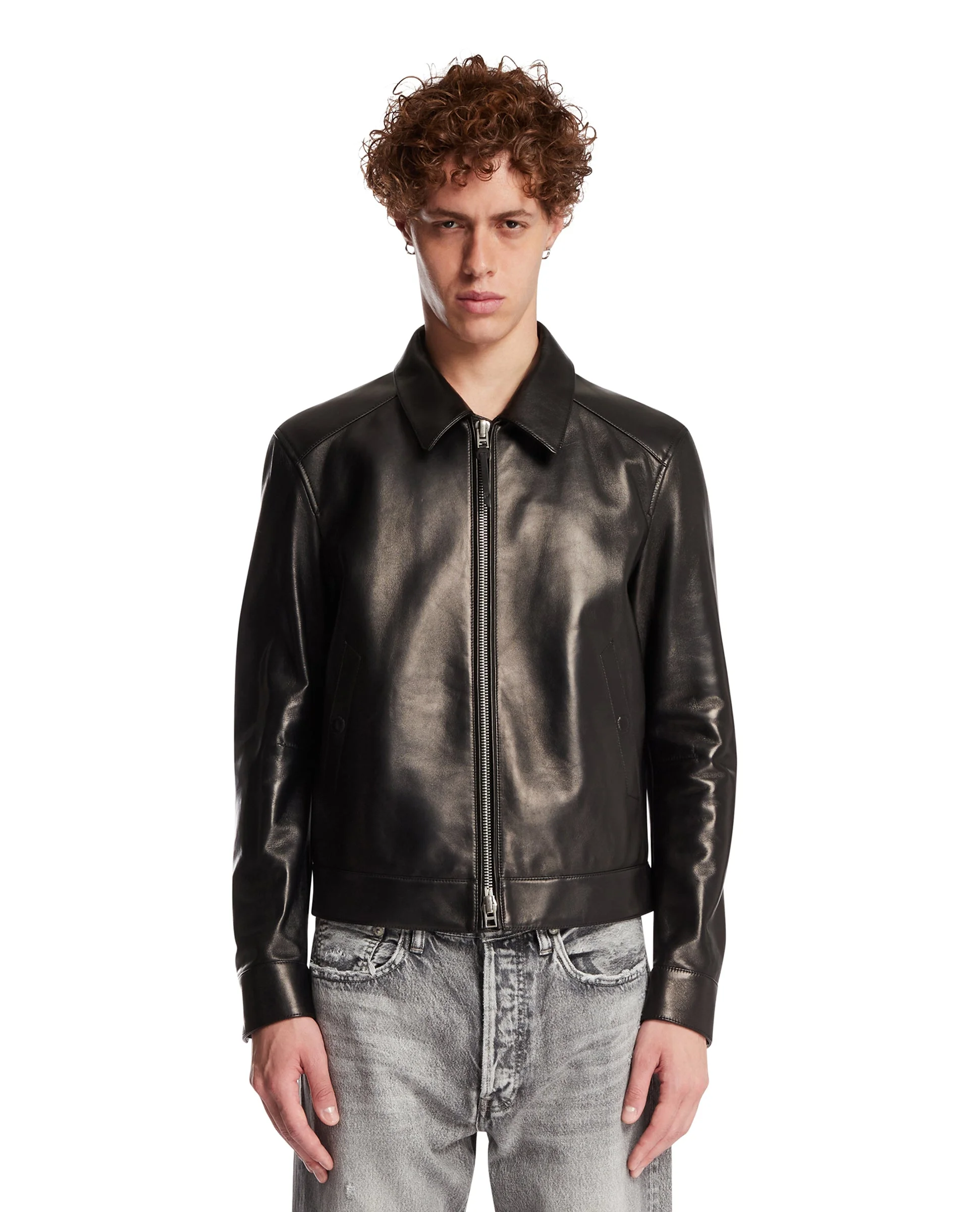 Black Leather Zip Jacket - 1