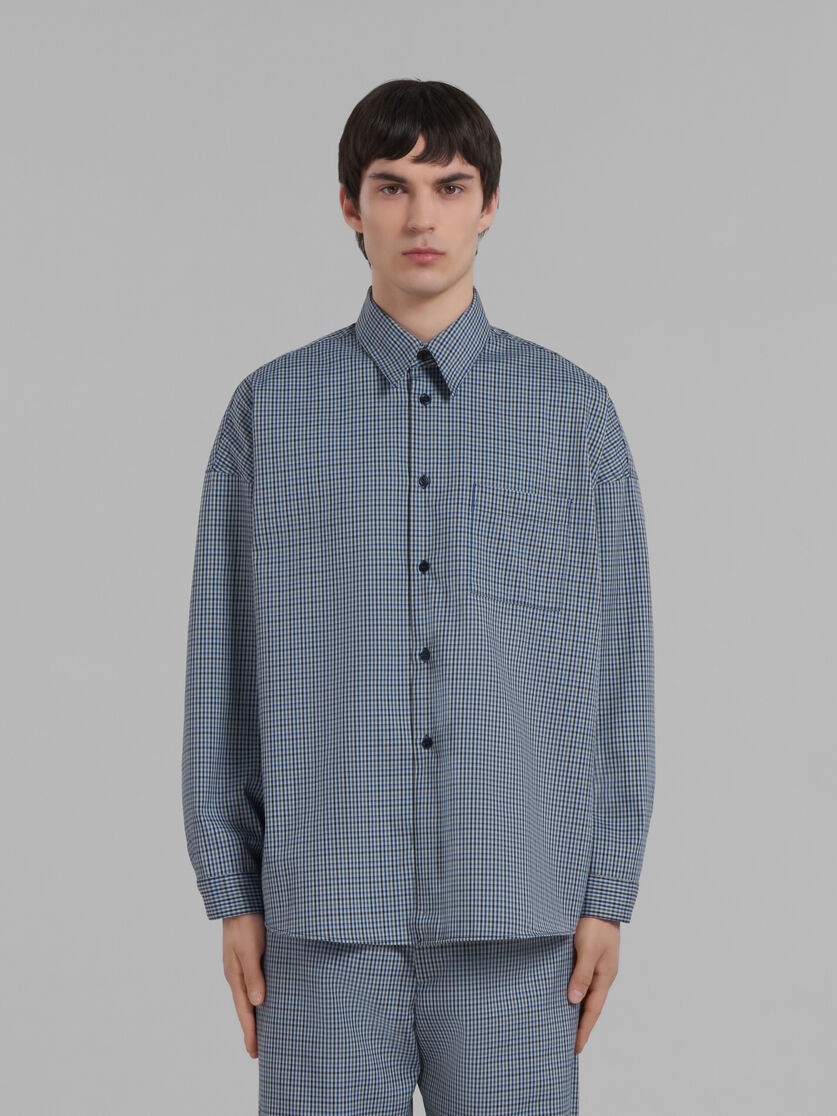 BLUE COMPACT WOOL SHIRT WITH CHECKED MOTIF - 2