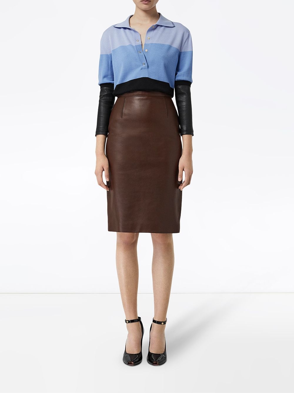 long-sleeve leather detail polo shirt - 2