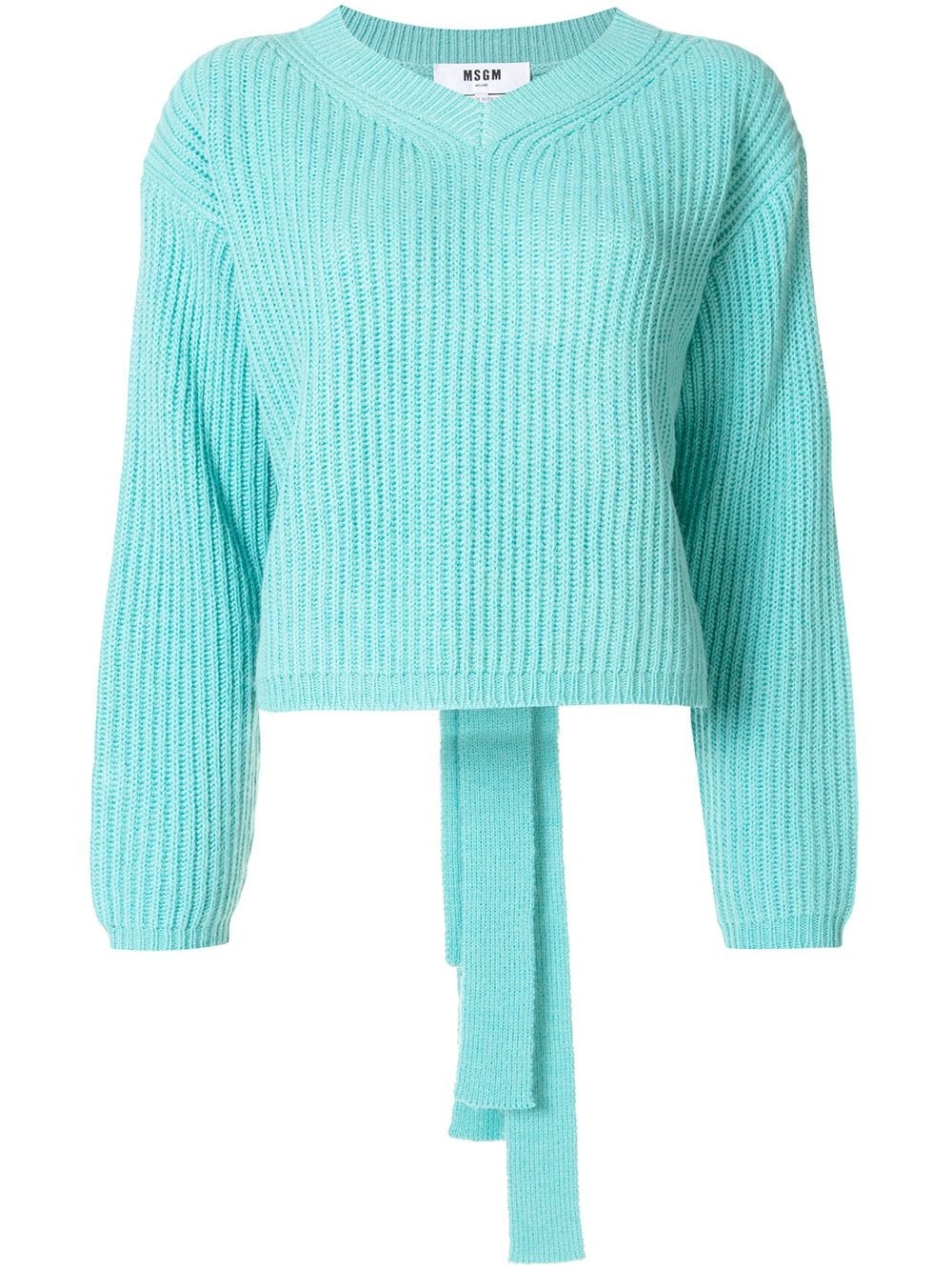 ribbed knit back-tie jumper - 1