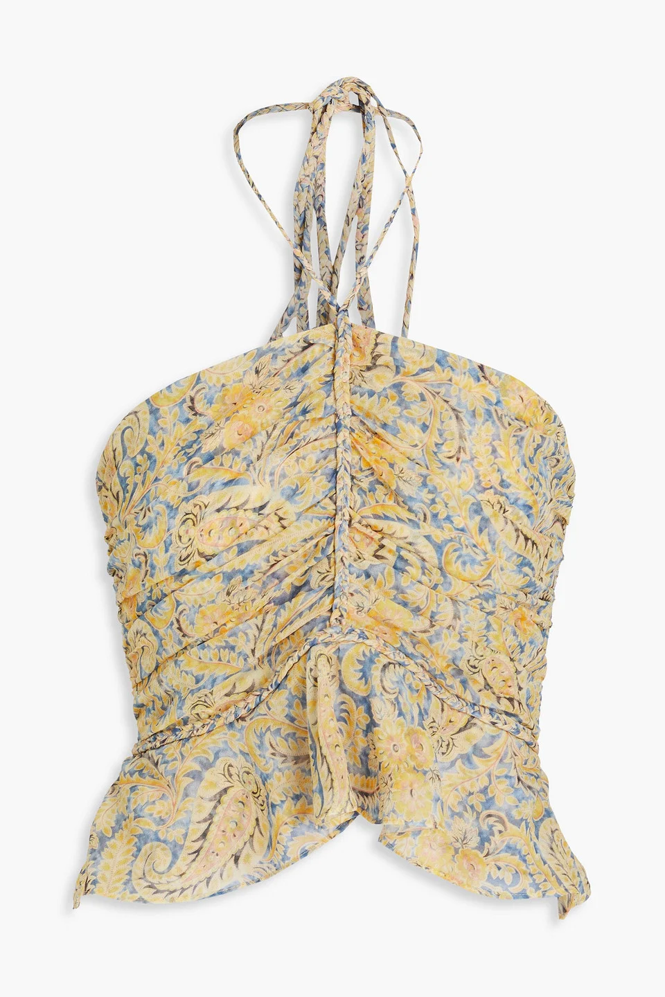 Arienne ruched paisley-print silk-chiffon halterneck top - 1