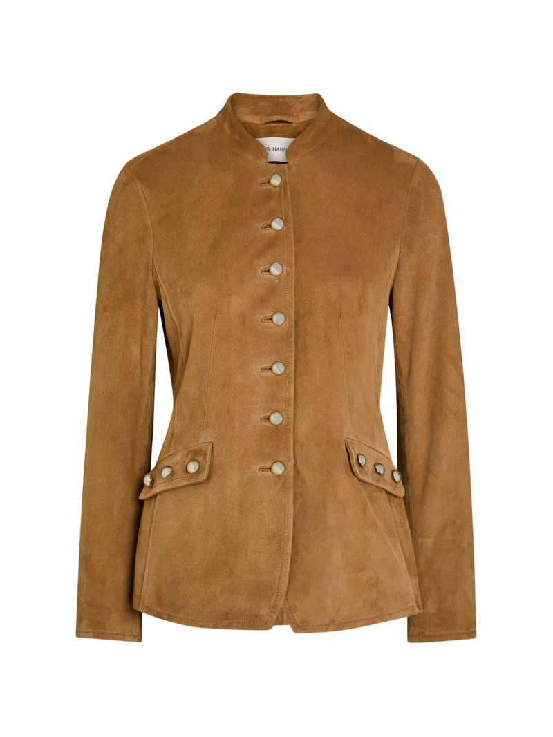 mandarin-collar suede jacket 1