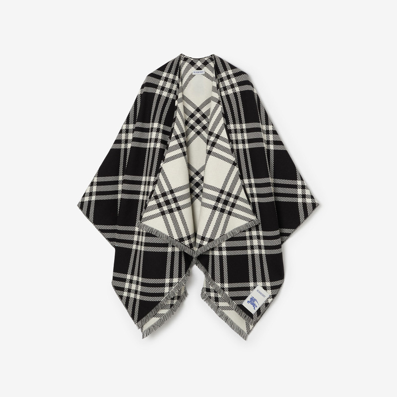 Check Wool Silk Cashmere Cape 1