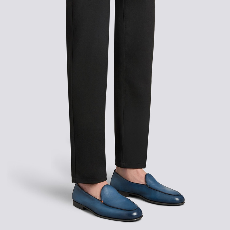 Santoni Men's blue leather loafer outlook