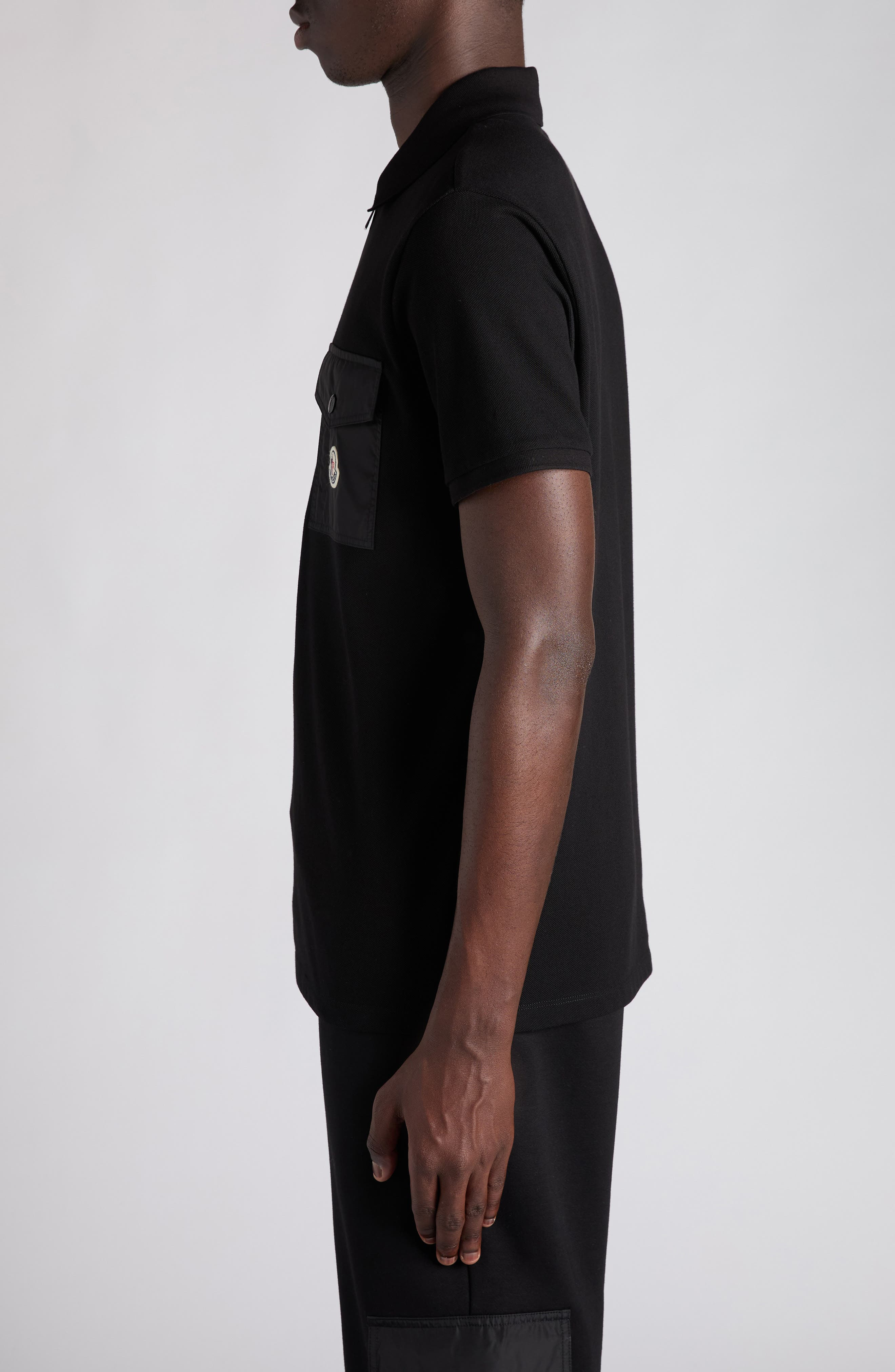 Moncler Logo Patch Pocket Zip Polo in Black at Nordstrom - 4