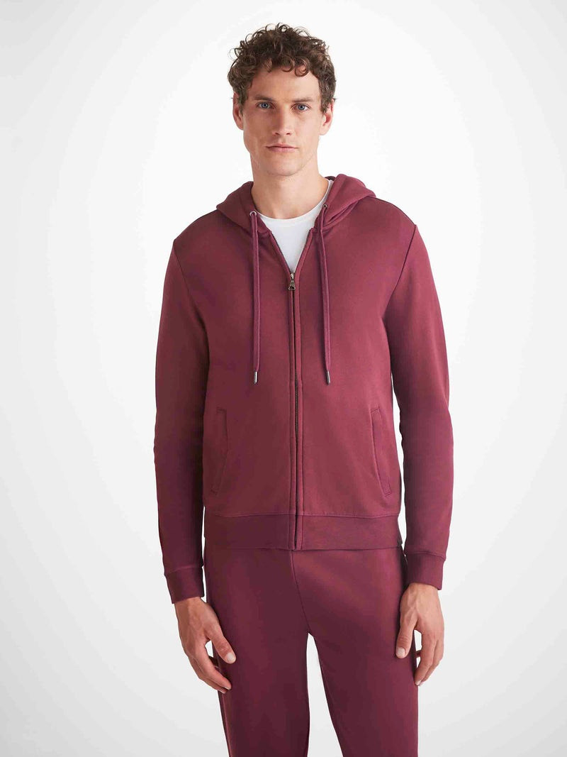 Derek Rose Men's Hoodie Quinn Cotton Modal Burgundy outlook
